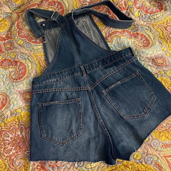 Distressed Denim Overall Shorts - Picture 2 of 8